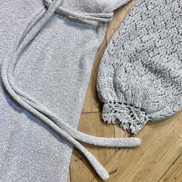 Vtg 60s 70s Picardo Knits Pointele Crochet Sweater Midi Dress Silver Bishop L XL - Picture 3 of 5